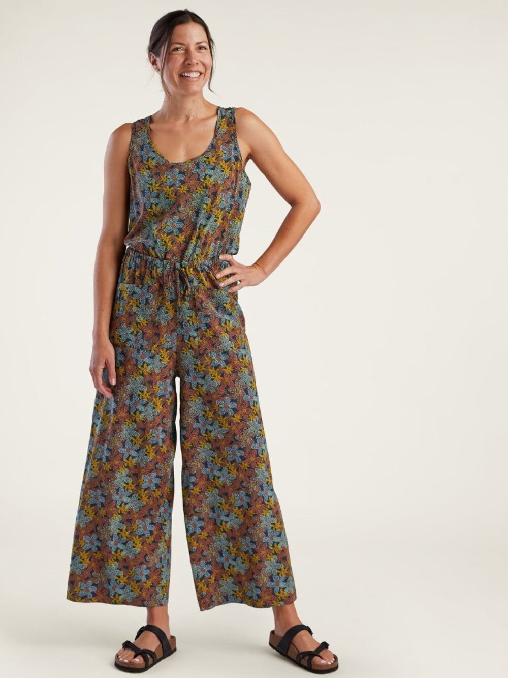 Toad & Co Women's Floral Boho Sleeveless Crusher Wide-Leg Jumpsuit SIze XL 3879 - Picture 2 of 14